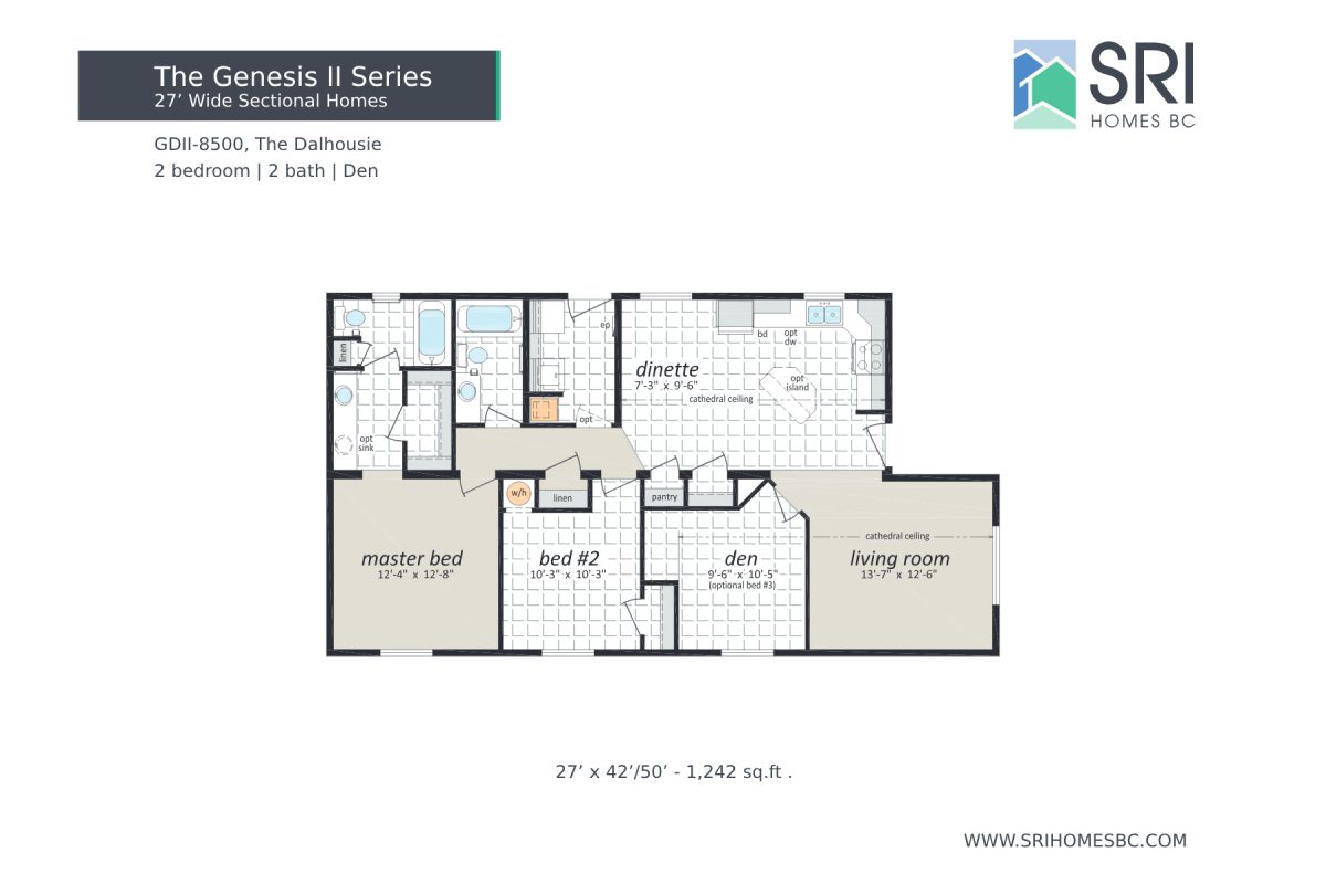 Floor plan of a two-bedroom sectional home.