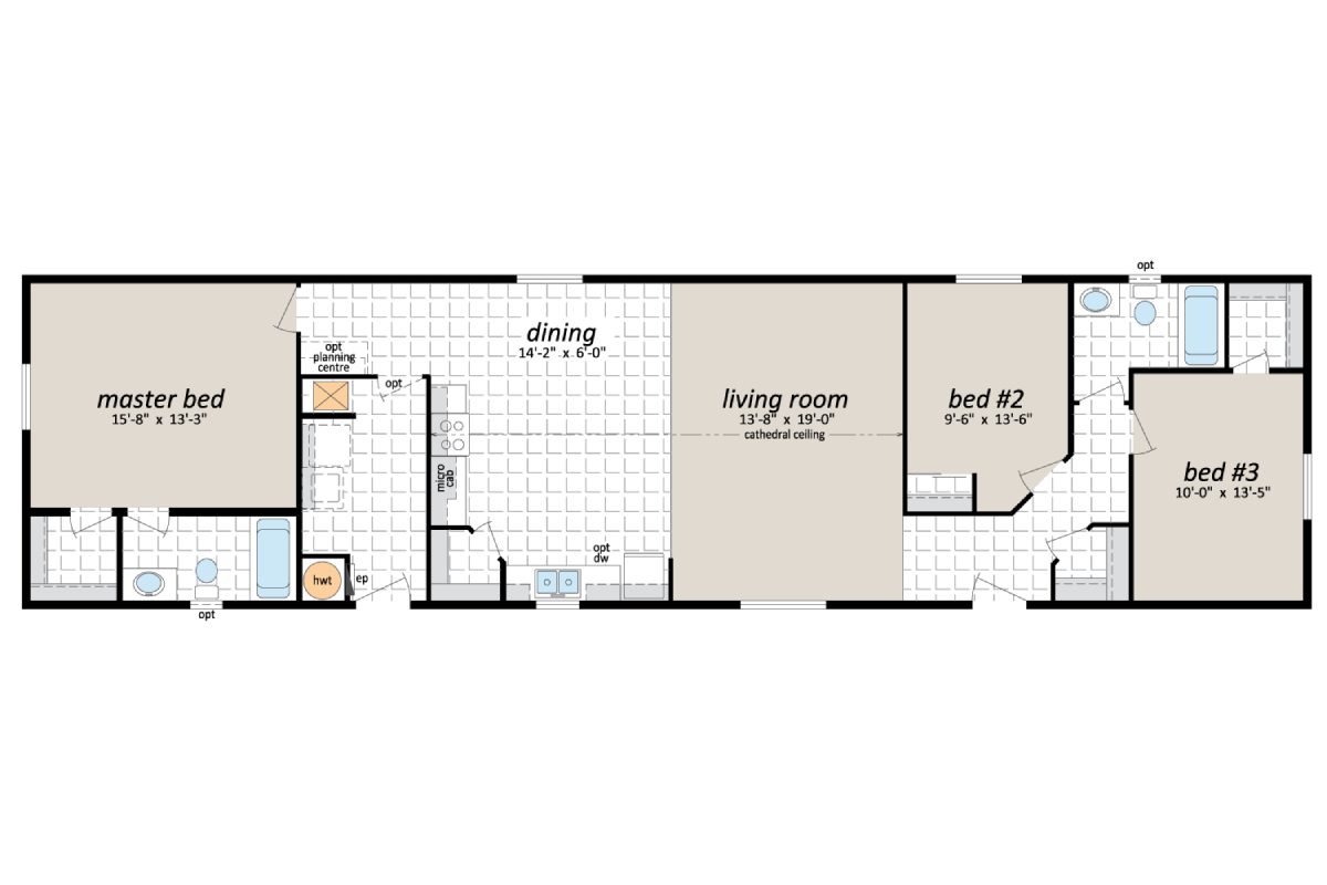 House floor plan with three bedrooms layout.