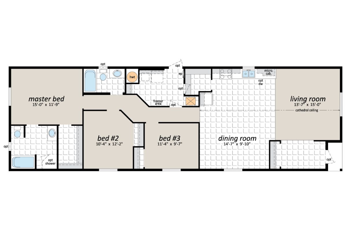 Floor plan with three bedrooms layout.