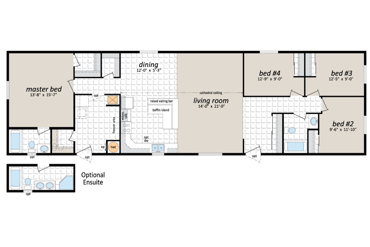House floor plan with four bedrooms layout.