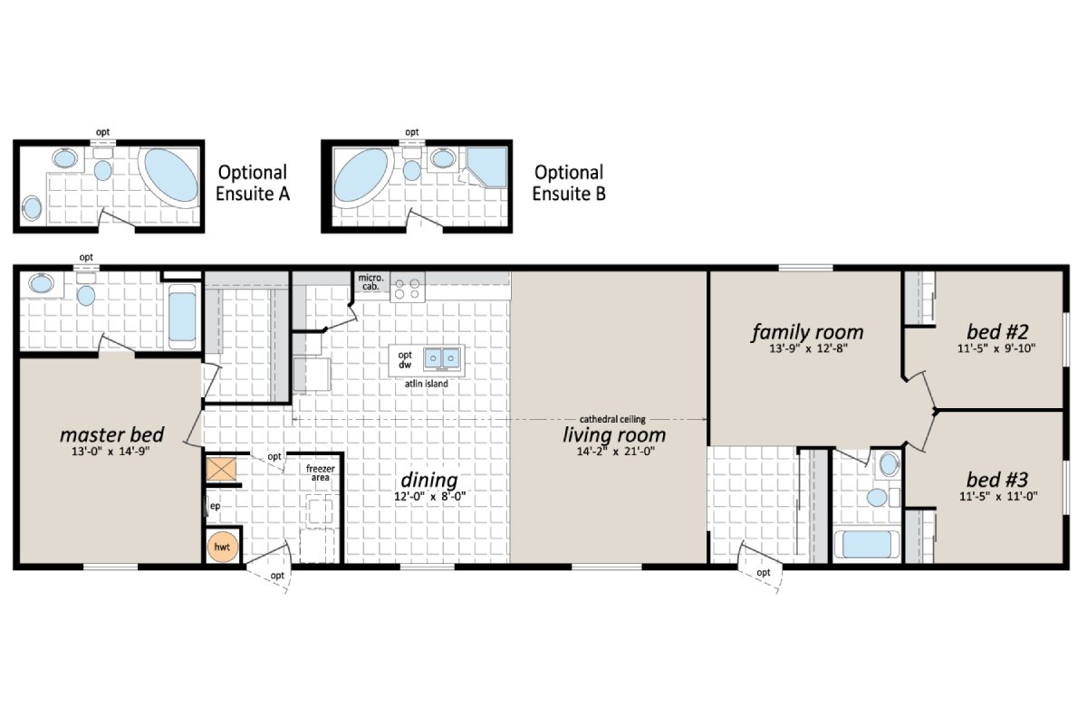 Floor plan with optional ensuites and rooms.