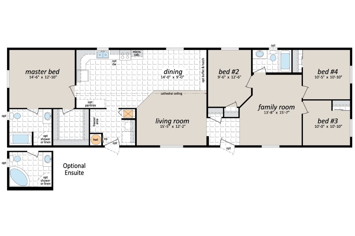 House floor plan with four bedrooms layout.