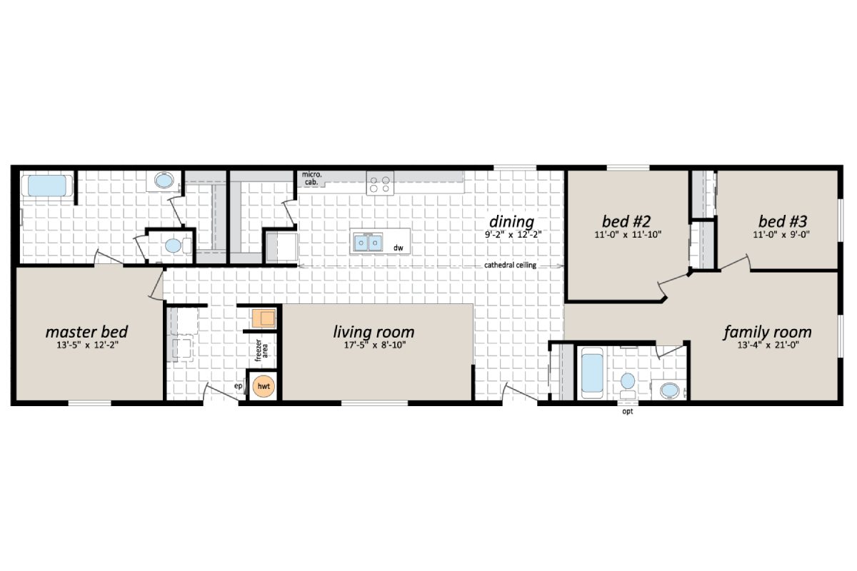 House floor plan with three bedrooms.