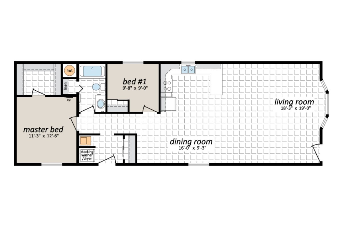 Floor plan with labeled rooms and dimensions.