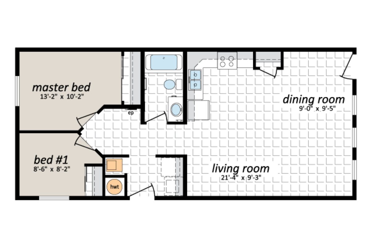 Two-bedroom apartment floor plan layout.