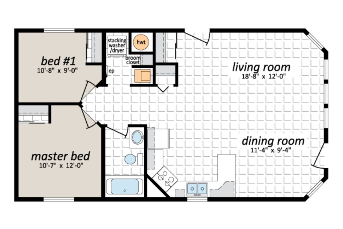 Two-bedroom apartment floor plan layout.