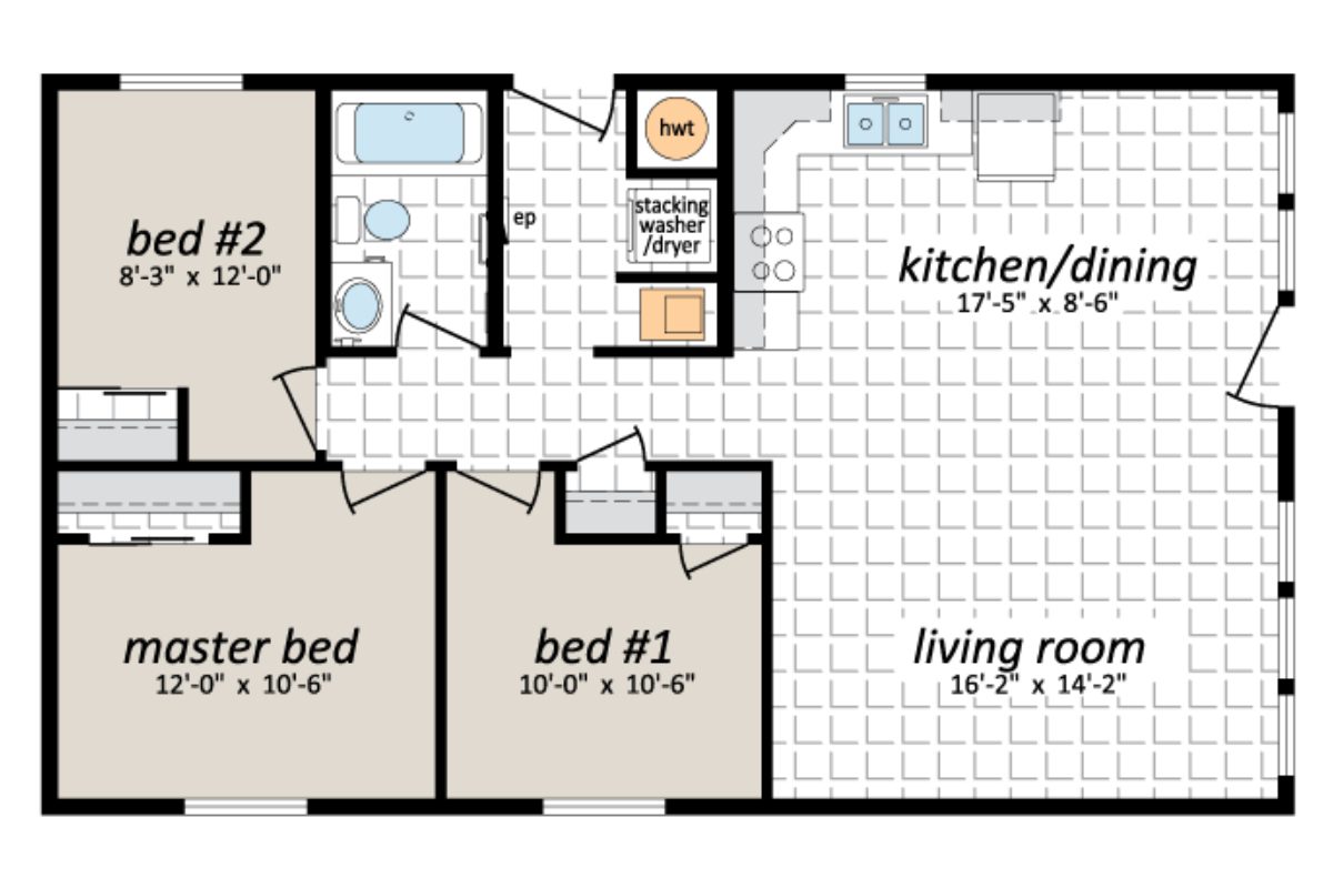 House floor plan with three bedrooms.