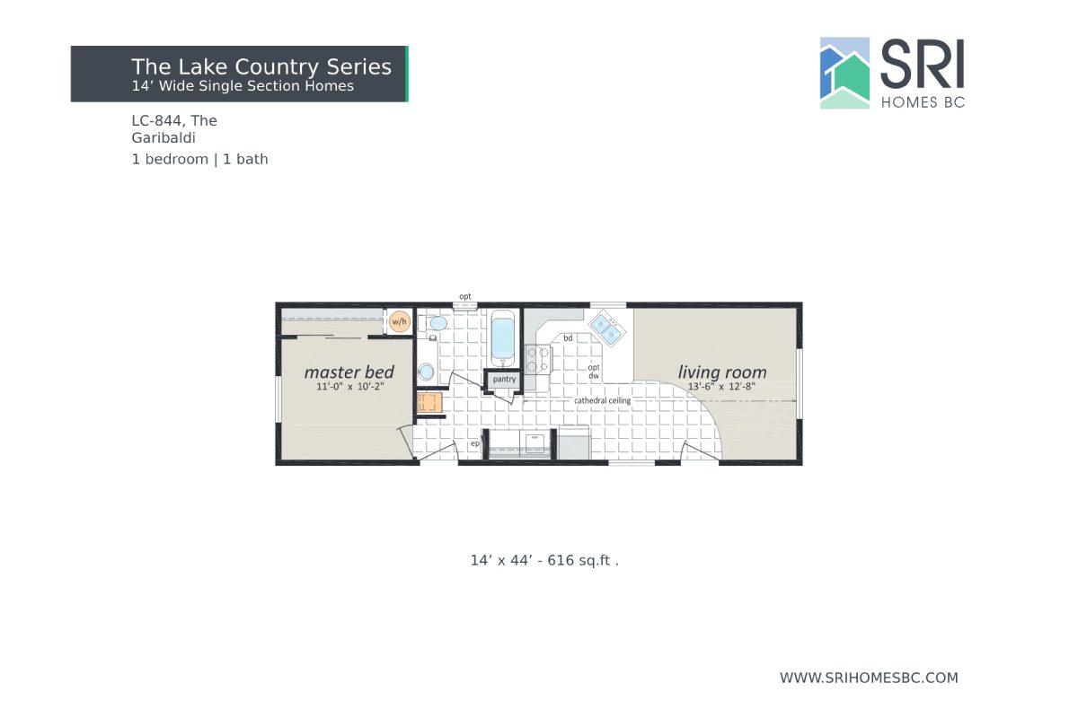 Floor plan of single-section home layout.