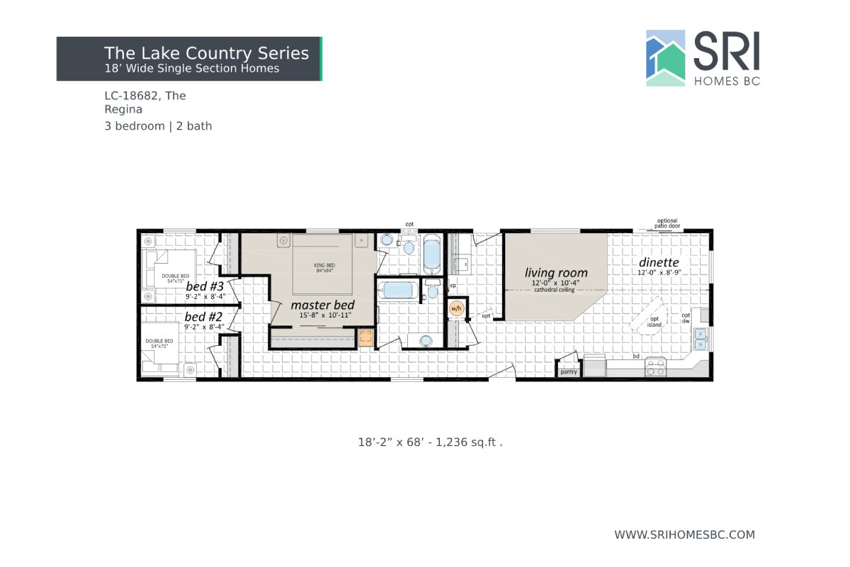 Floor plan of a three-bedroom home.