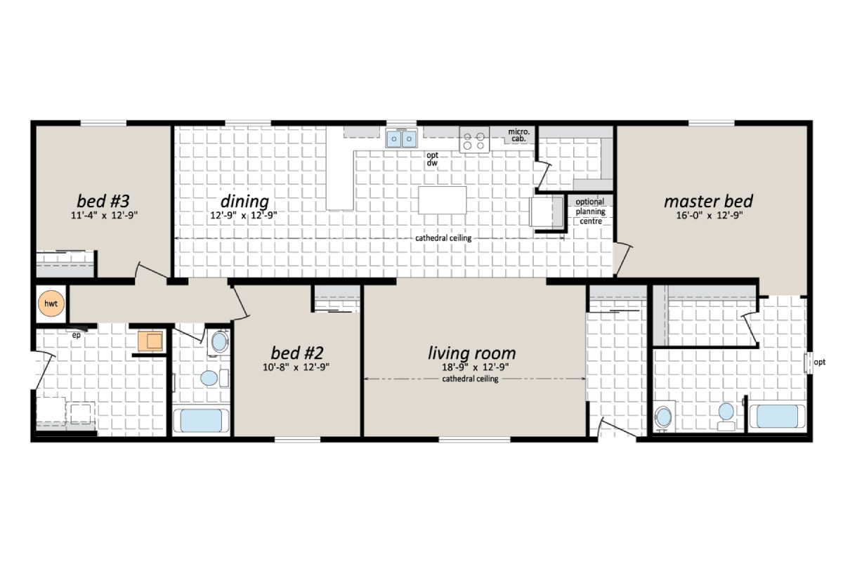House floor plan with three bedrooms layout.
