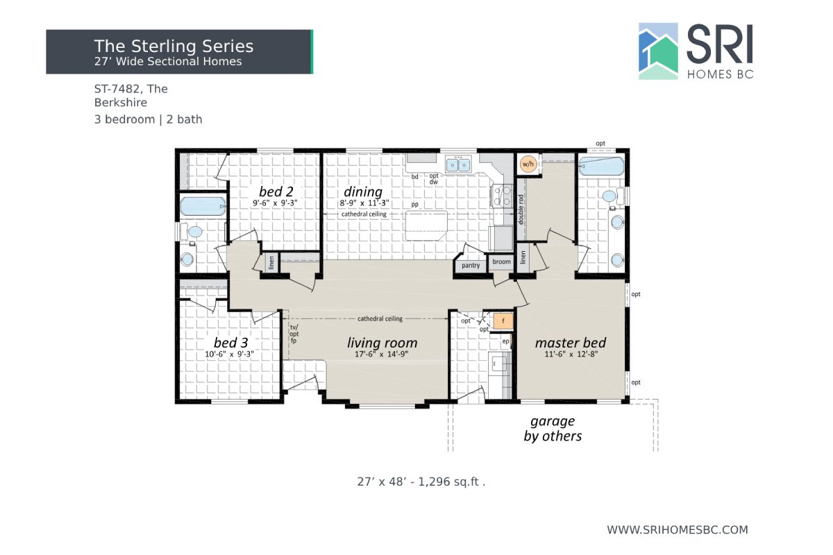 Floor plan of a three-bedroom house.