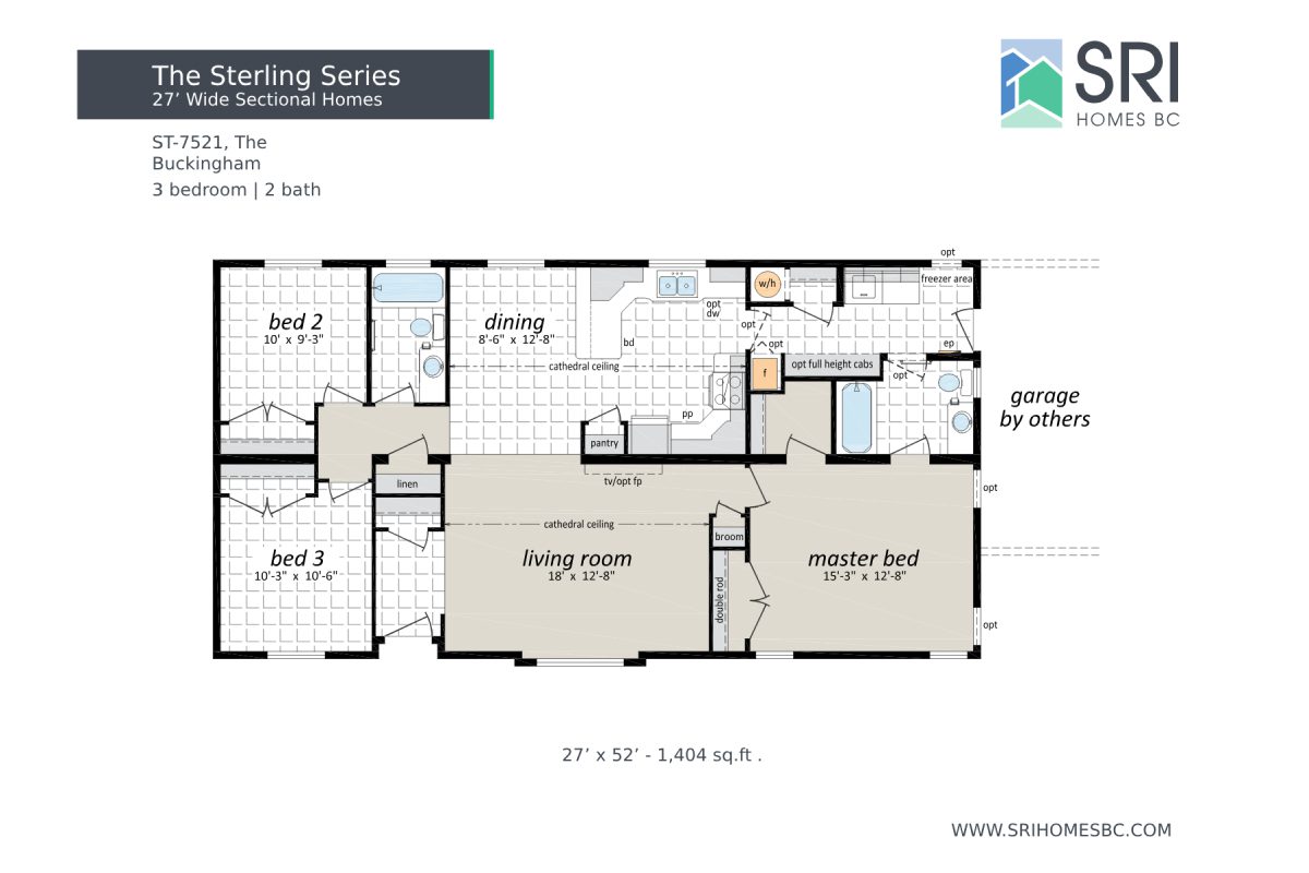 Floor plan of a three-bedroom home.