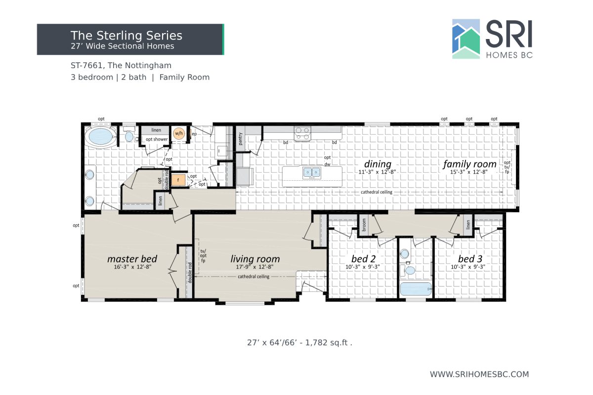 House floor plan with three bedrooms layout.