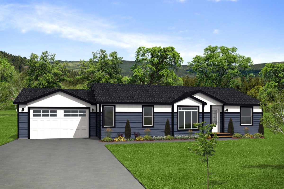 Modern single-story house with attached garage.