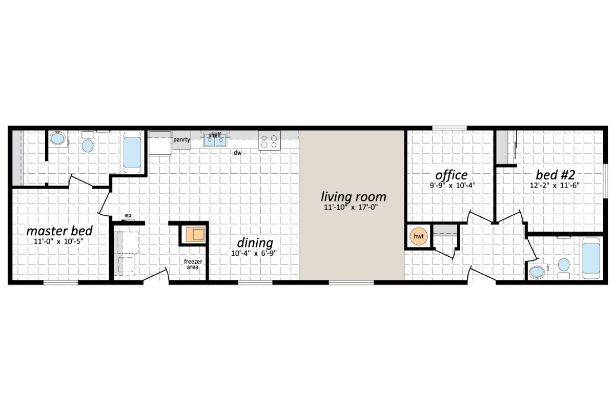 Floor plan with labeled rooms and dimensions.