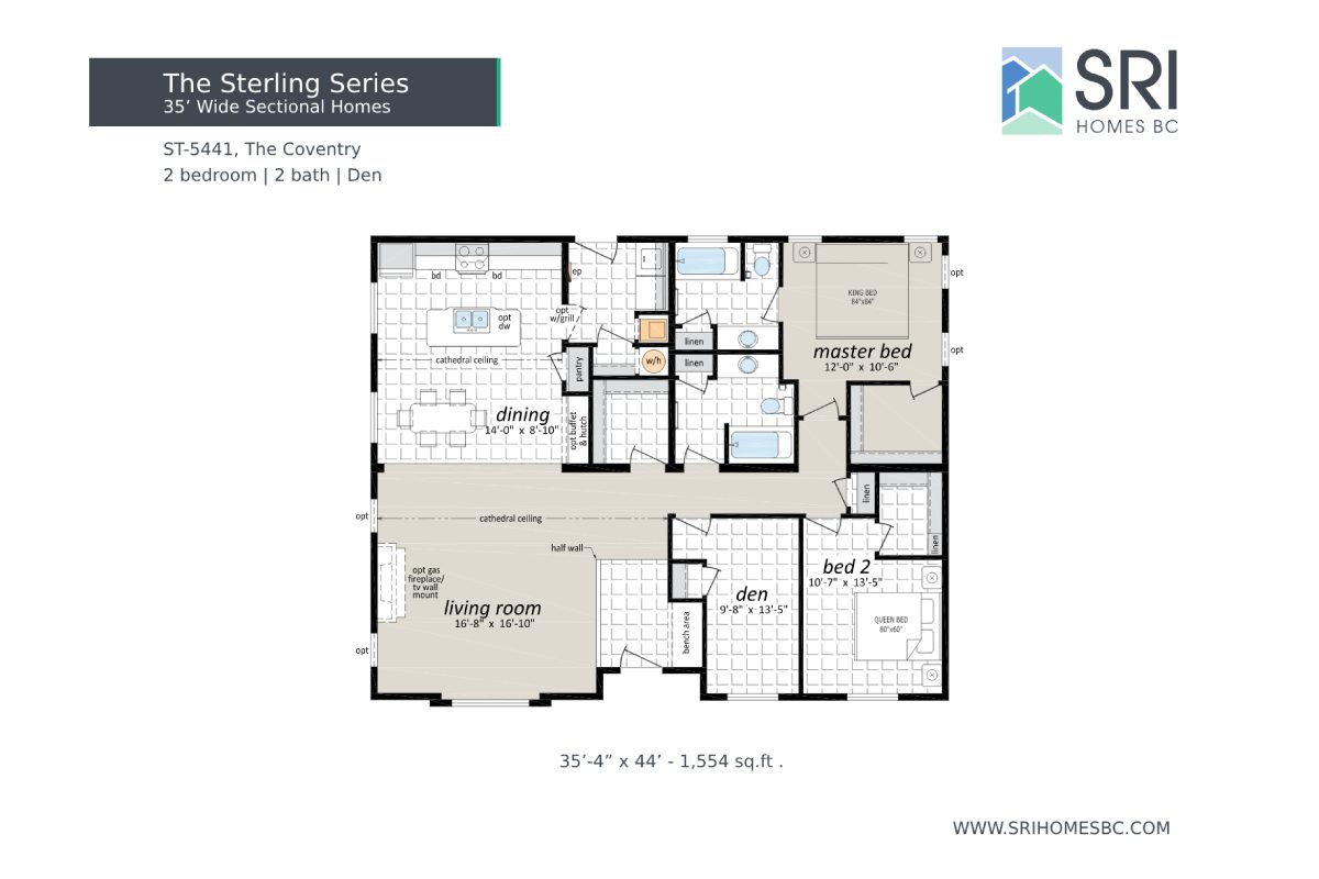 Floor plan of a two-bedroom home.