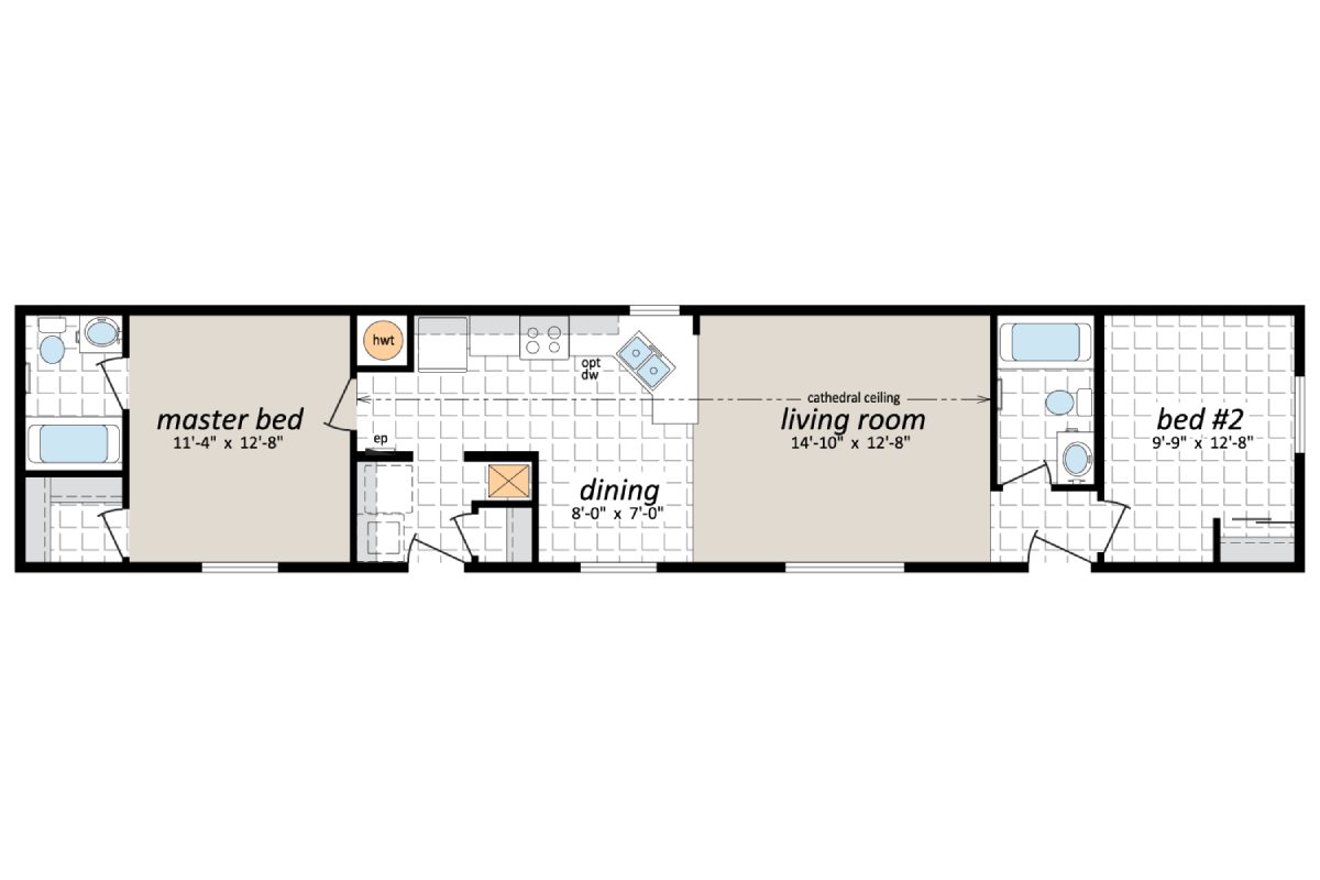 Two-bedroom apartment floor plan layout.
