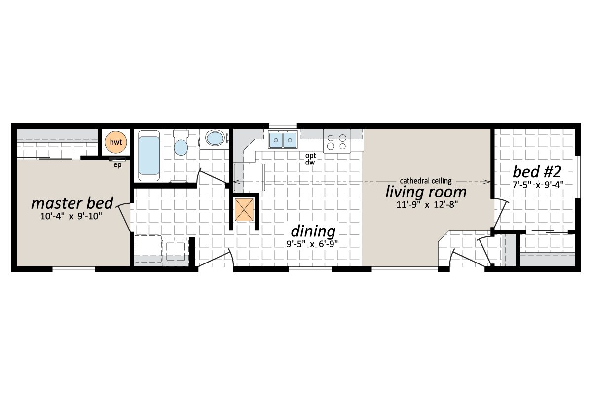 Floor plan with labeled rooms and dimensions.