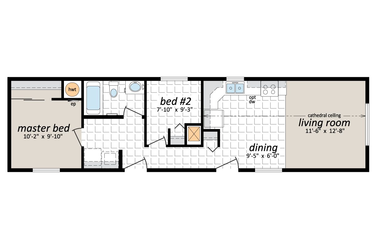 Floor plan with three rooms and dimensions.