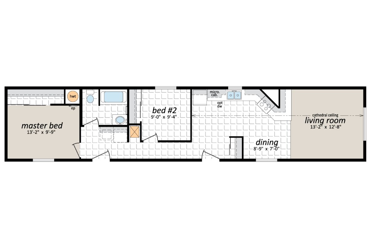 Floor plan with two bedrooms and living area.