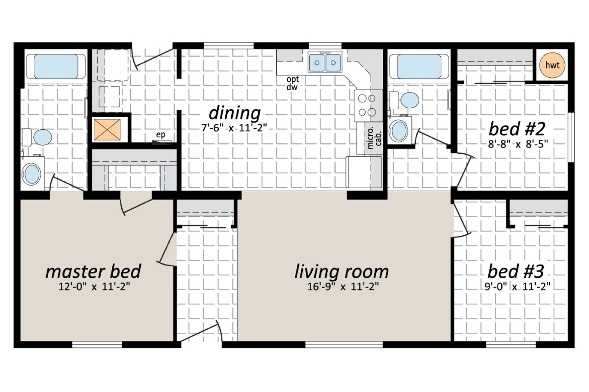 Apartment floor plan with room dimensions.