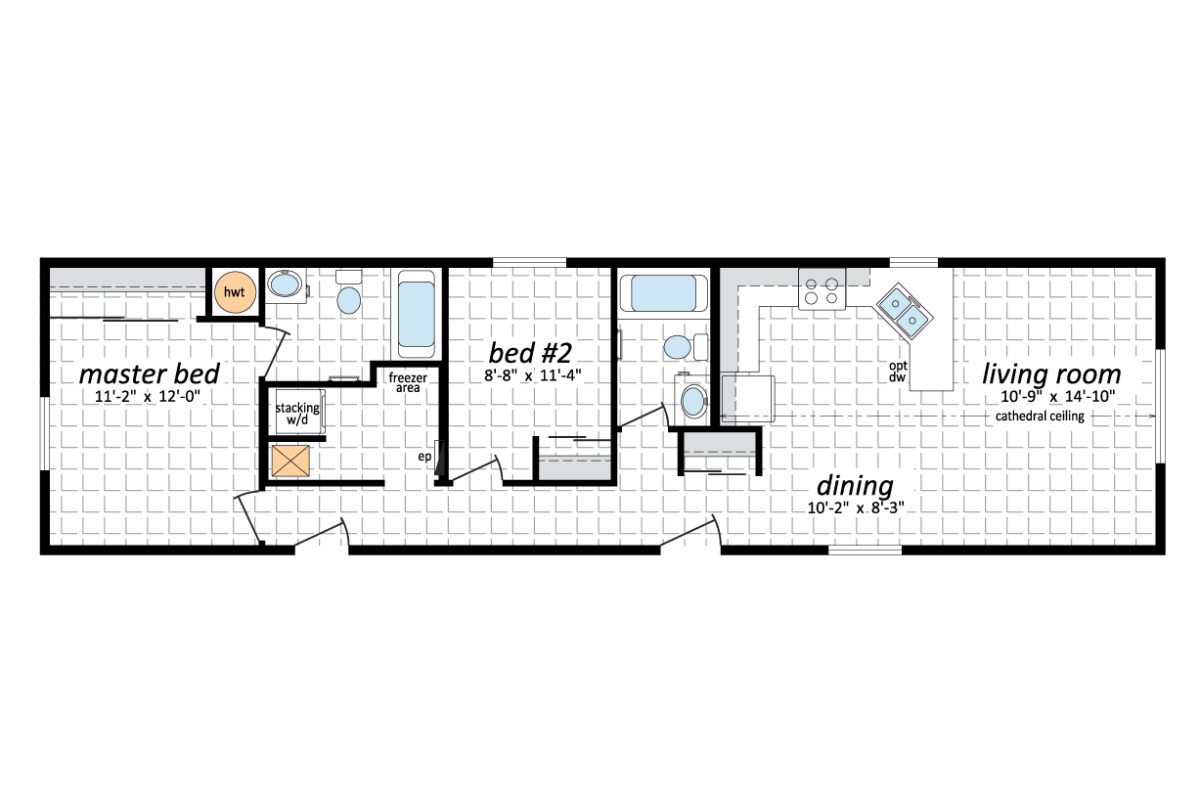 Two-bedroom apartment floor plan layout.