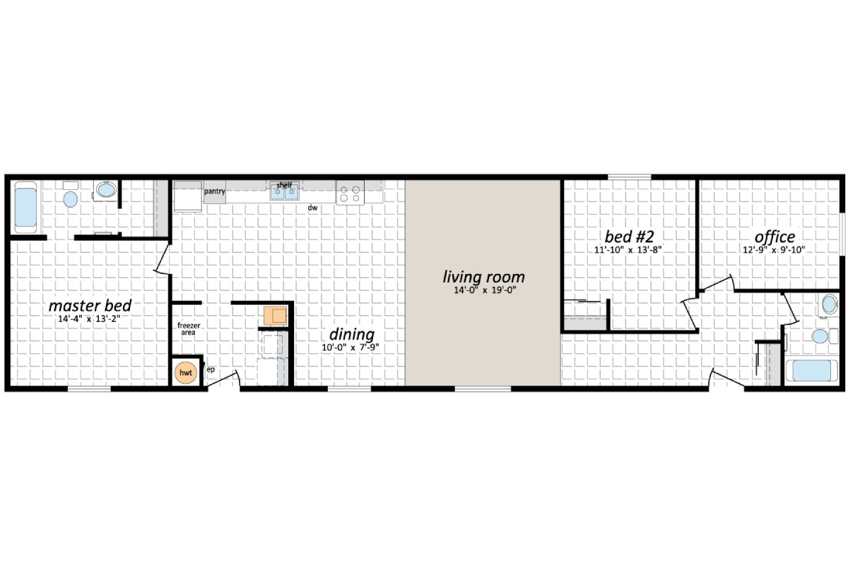 Floor plan with labeled rooms and dimensions.