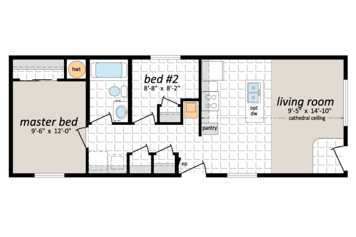 Two-bedroom apartment floor plan layout.