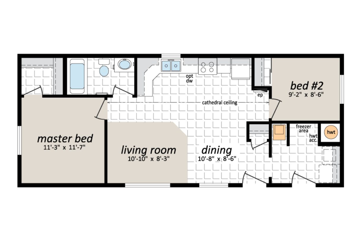 Two-bedroom apartment floor plan layout.