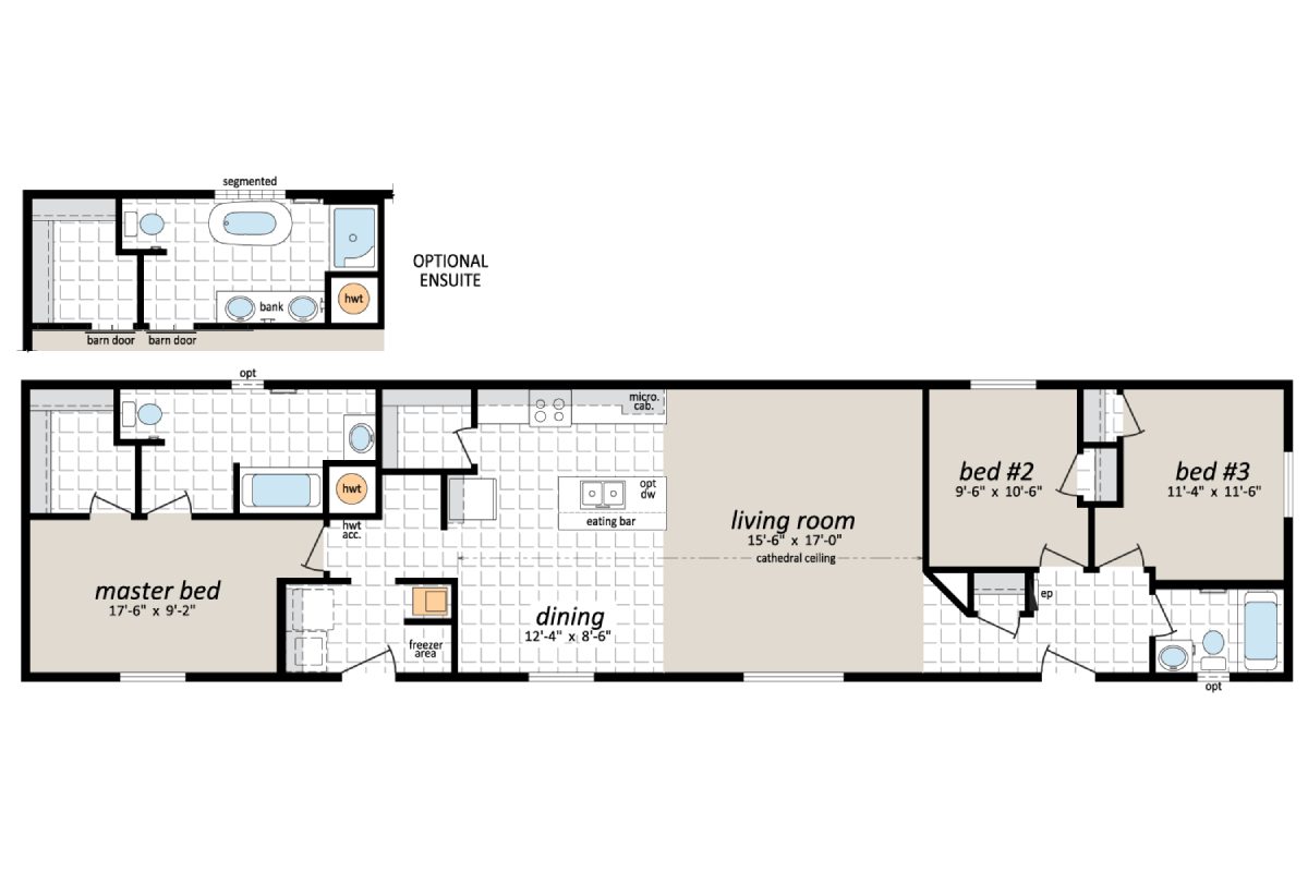 House floor plan with three bedrooms layout.