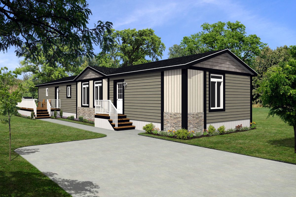 Modern single-story house with green surroundings.