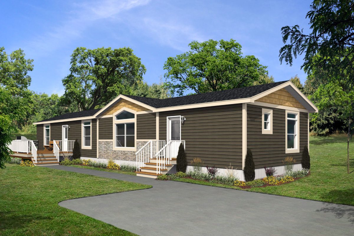 Modern single-story house with lush surroundings.