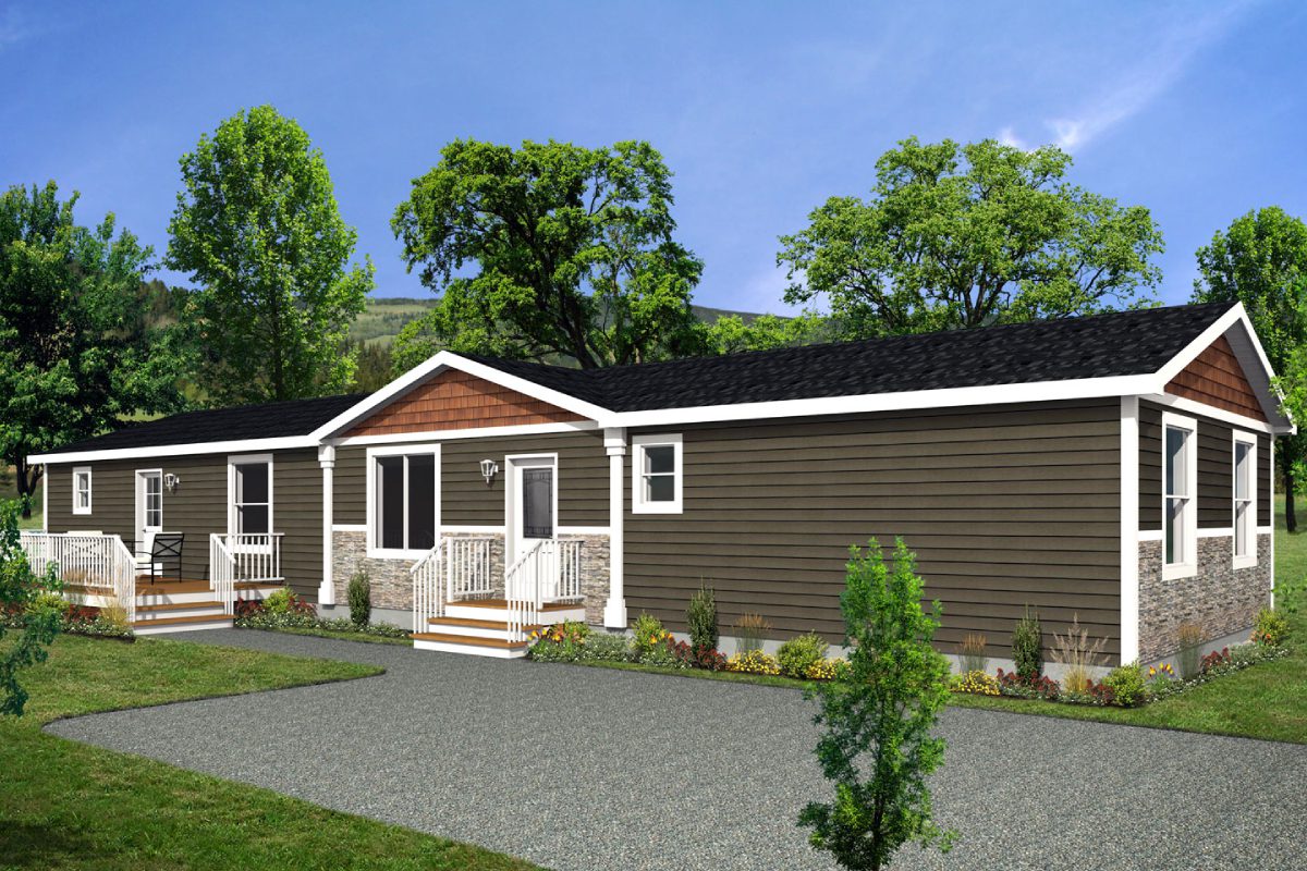 Single-story house with trees in background.