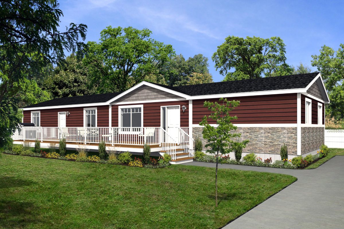 Red house with porch and green lawn.