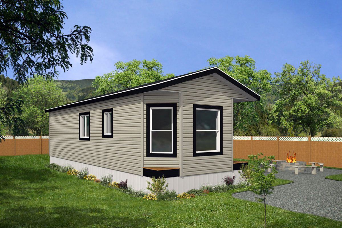 Small house with garden and fire pit.