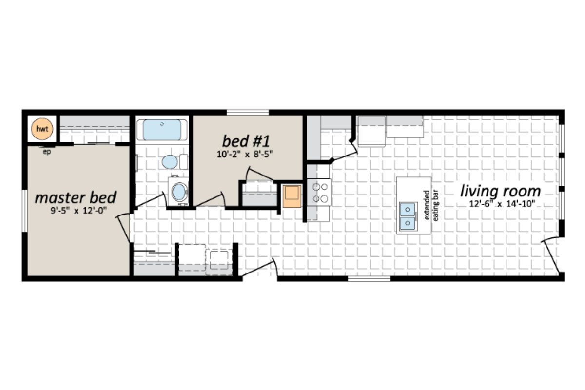 Two-bedroom apartment floor plan layout.