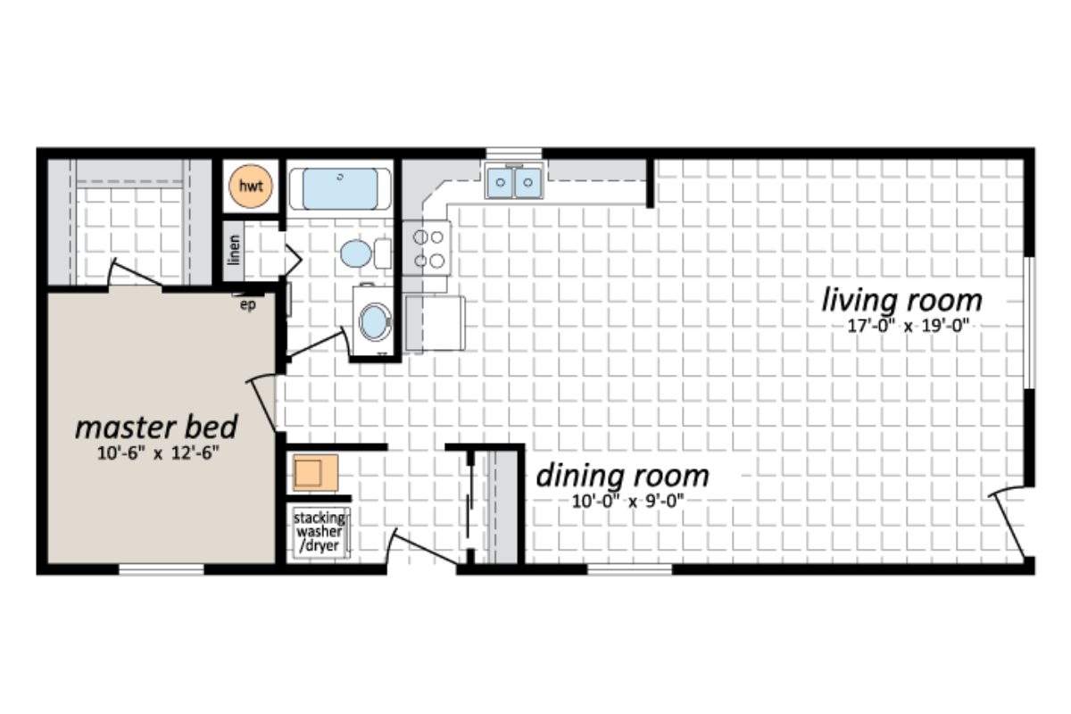 Apartment floor plan with labeled rooms.