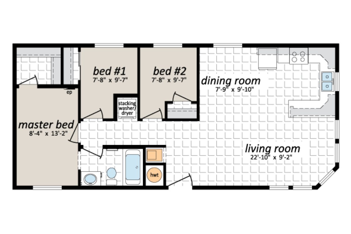 Floor plan with labeled rooms and dimensions.