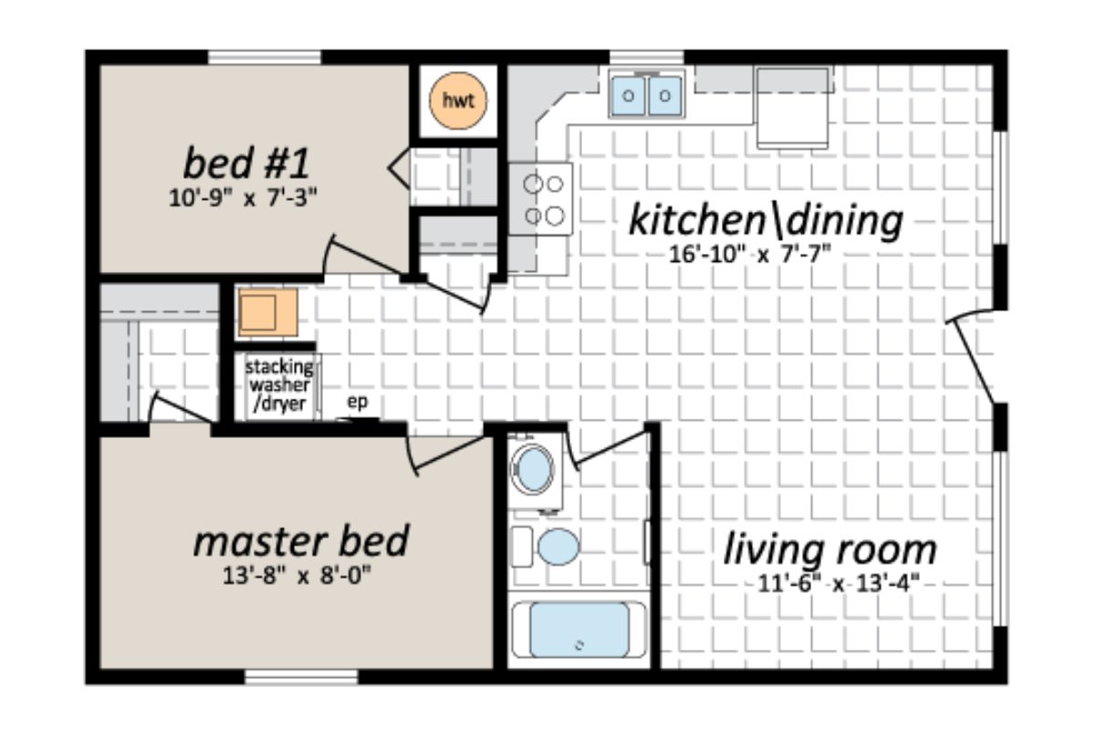 Two-bedroom apartment floor plan layout.