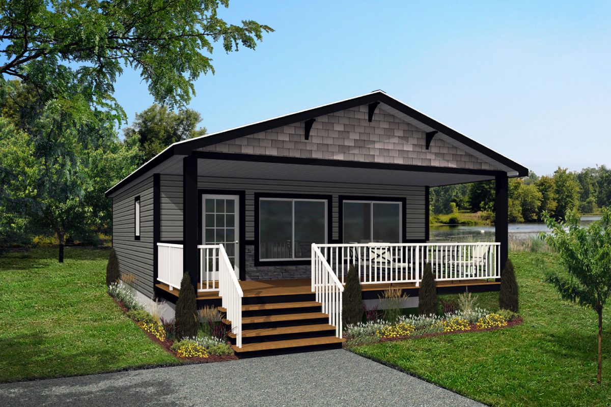 Small modern house with front porch.