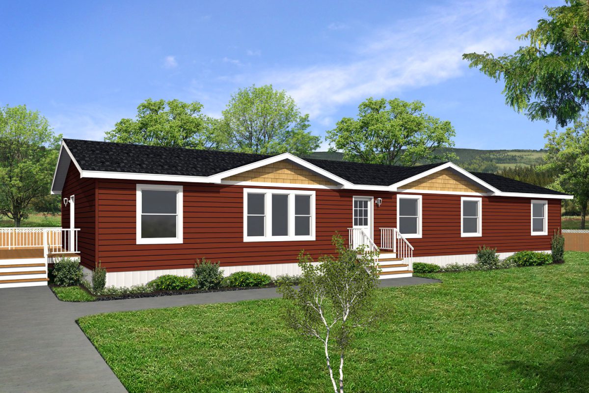 Red house with white trim and porch.