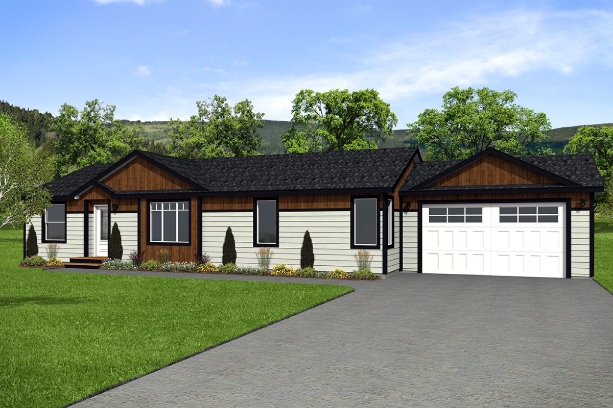 Modern single-story house with attached garage.