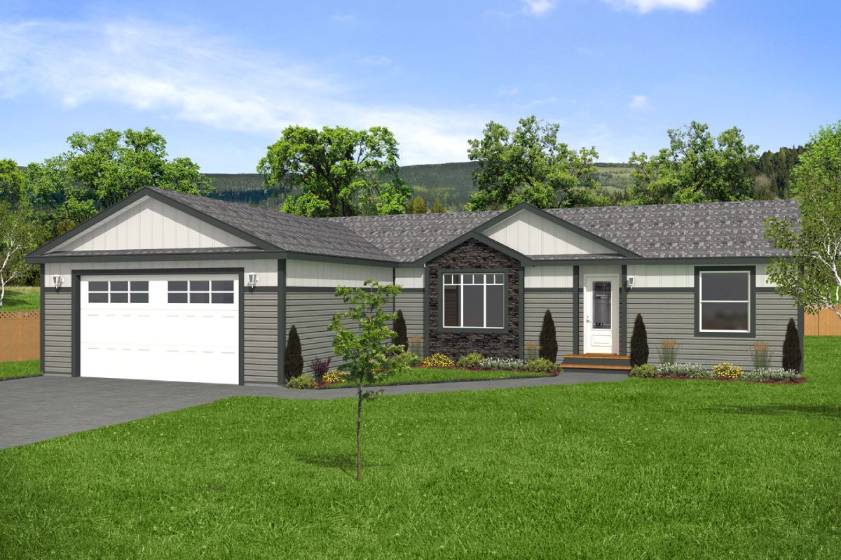 Modern single-story house with attached garage.