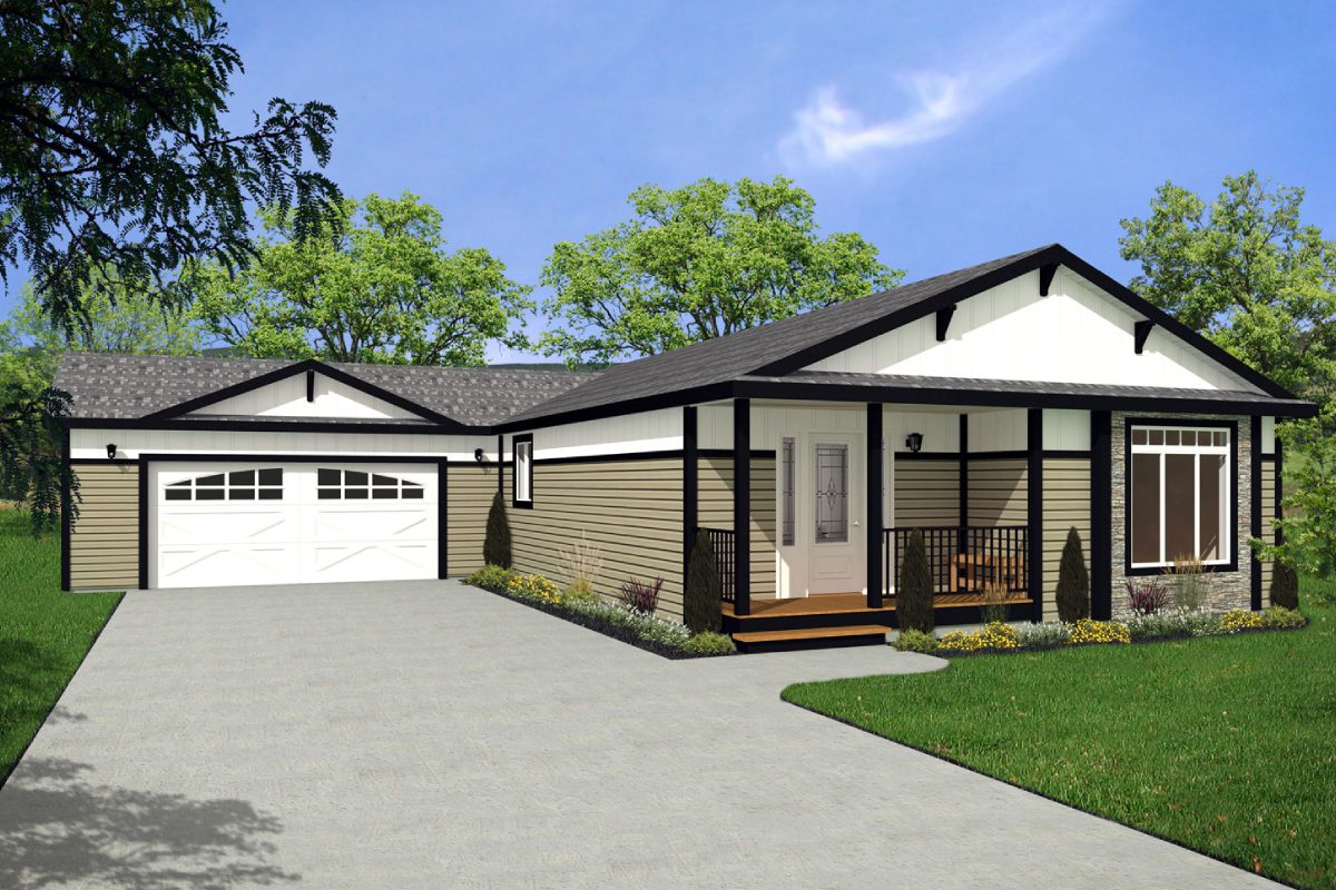 Modern single-story house with attached garage.