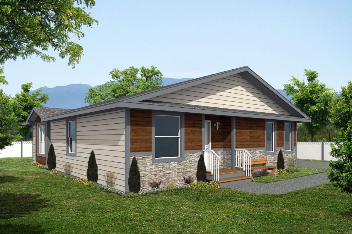 Single-story house with landscaped yard.