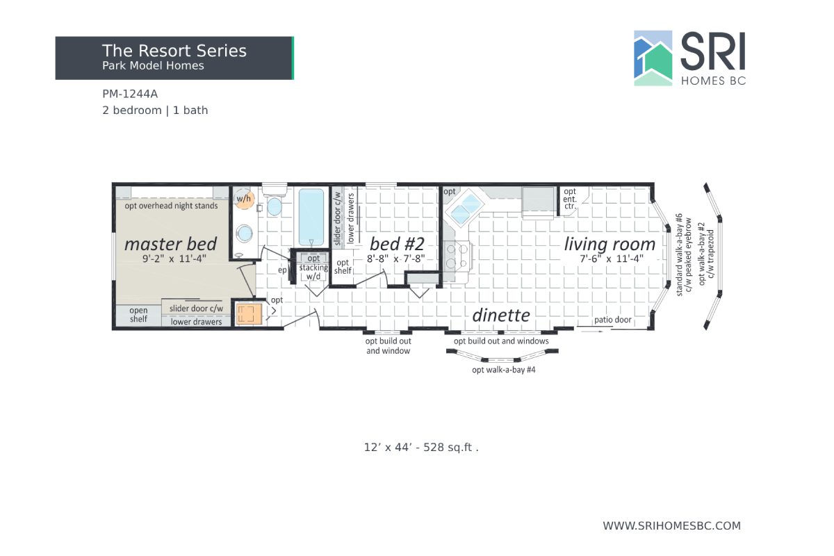 Floor plan of a two-bedroom park home.