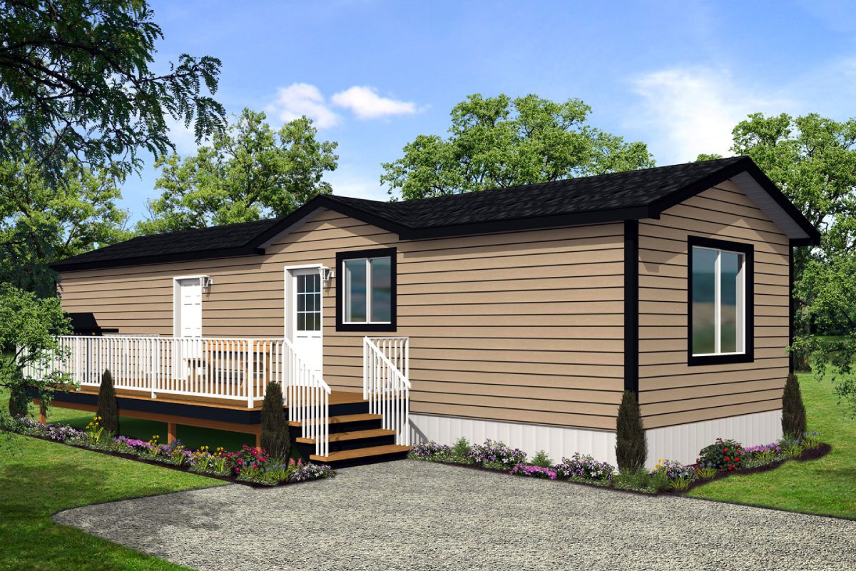 Single-story mobile home with a front porch.