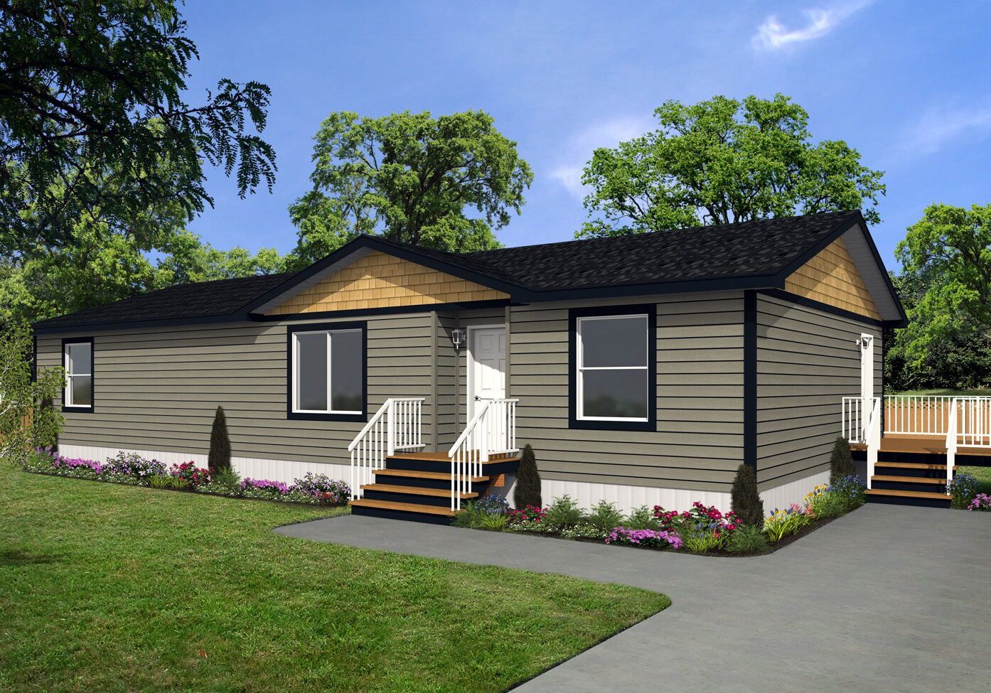 Multi Section Series 28wide MS-2859 3Bdrm 2Bath Flex room Outside